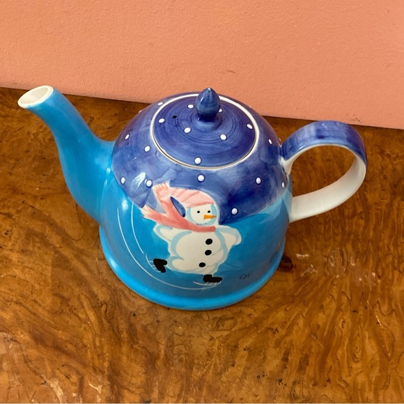 2002  Le Gourmet Chef Hand Painted Ice Skating Snowman Teapot - Picture 4 of 16
